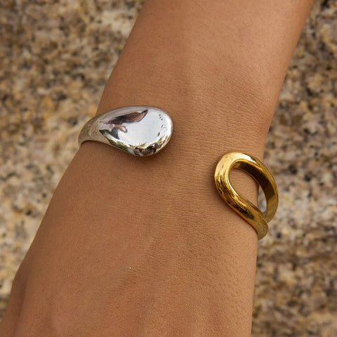Two Tone Stainless Steel Cuff Bracelet for Women