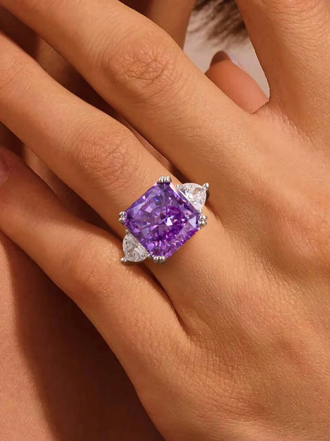 Sterling Silver Purple Yellow Sugar Cube Triangle Zirconia Ring For Women Anniversary Party