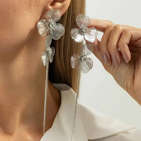 Romantic Long Tassel Petal Drop Earring For Women