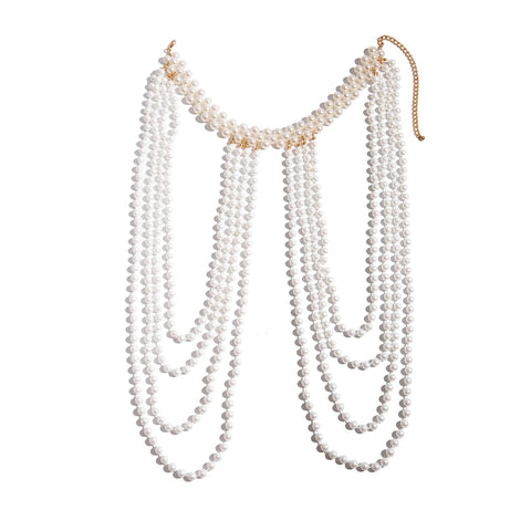 Bridal Tassel Imitation Pearl Shoulder Chain Necklace for Women