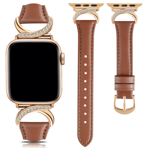 Suitable for Apple Watch 11/10/9/8/7/6/5/4 moon-shaped rhinestone leather straps