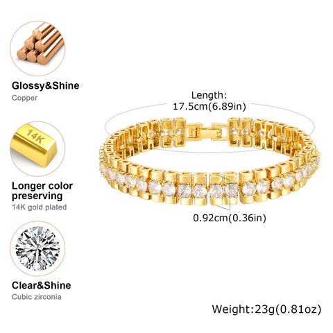 Paperclip Chain Bracelet 14K Gold Plated Cubic Zirconia Watch Strap