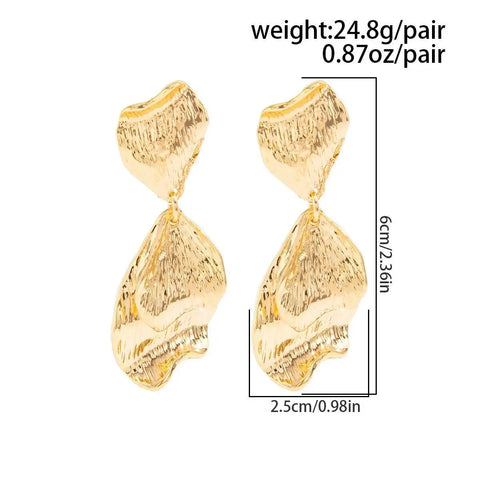 Salircon Creative Metal Wrinkle Petal Pendant Earrings for Women