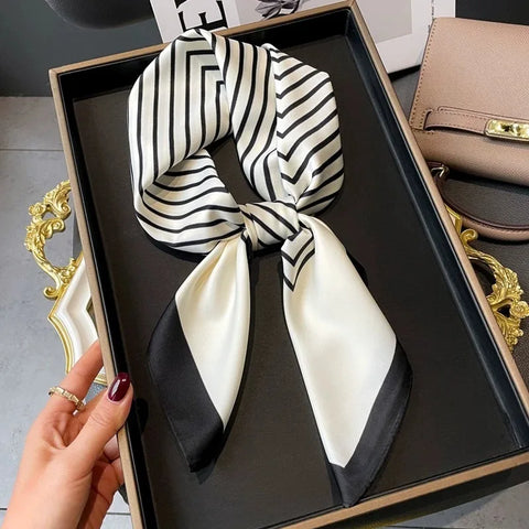 Print Silk Square Scarf Women Soft Satin Horse Hairband Neckerchief Office Hijab Headband