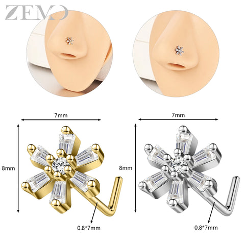 Girls Cubic Zircon Nose Studs Flower Star Heart Nostril Piercings Jewelry