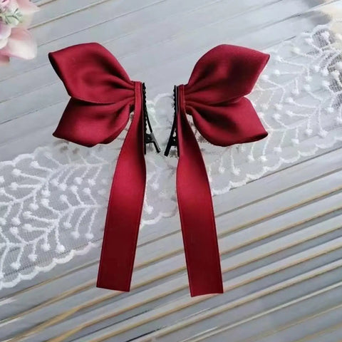 2pcs Sweet Bows Hair Clips Women White Ribbons Ponytails Clip