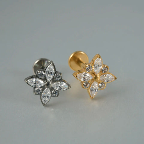 Zircon G23 Solid Titanium Cartilage Earrings Stud 16G Internally Threaded Cz Cluster Helix