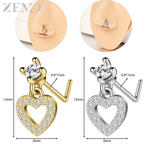 Girls Cubic Zircon Nose Studs Flower Star Heart Nostril Piercings Jewelry