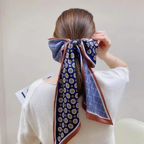 Print Silk Scarf Women Soft Satin Horse Hairband Bevel Neckerchief Office Headband