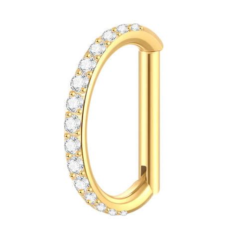 Titanium Hinged Segment Ring D-Shape with Side Crystals Septum Cartilage Helix