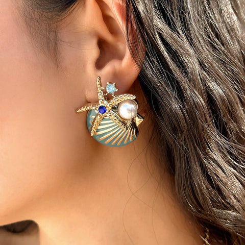 Starfish Shell Pearl Necklace for Women Summer Ocean Coral Scallop Pendant