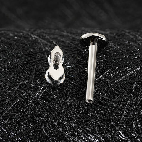 Titanium 16G Double CZ Cartilage Earring Tiny Two Stone Flat Back Labret Stud