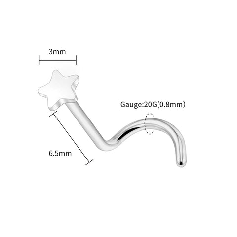 Titanium 20G Nose Stud Ring Hypoallergenic CZ/Ball/Heart/Star Nose Piercing