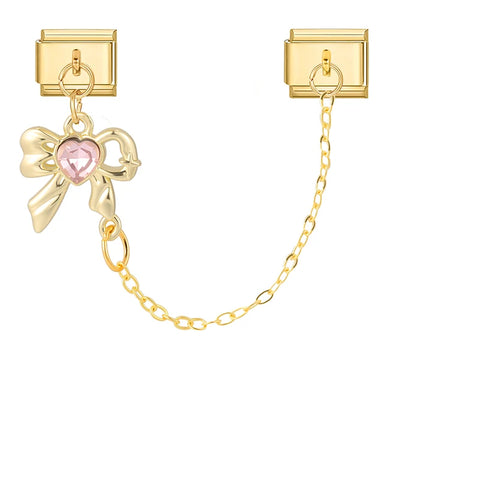 Golden Chain Heart Flowers Butterfly Charm Link