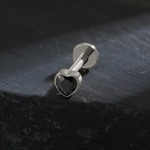 Titanium Heart Shaped CZ Flat Back Labret Stud Cartilage Helix Ear Piercing