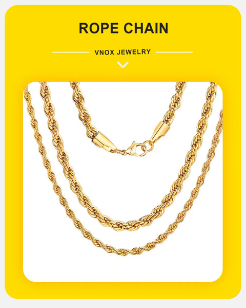 Vnox Dainty Gold Color Rope Chain Necklaces for Women Men,Chic Twisted Collar