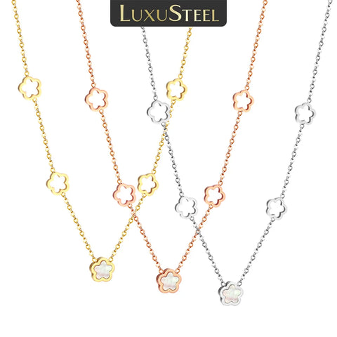 White Shell Flower Charm Necklace for Women Luxury Elegant Stainless