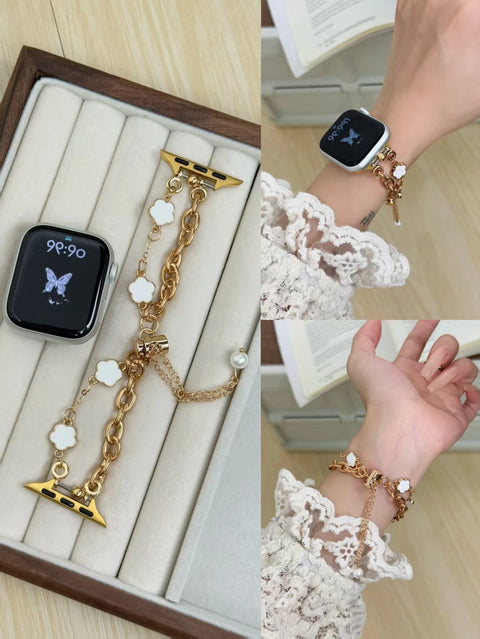 New Beads Metal Link Strap For Apple Watch Band For Women 38mm 40mm 41mm 42mm 44mm 45mm 46mm 49mm