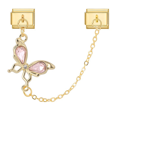 Golden Chain Heart Flowers Butterfly Charm Link