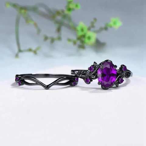 Charm Couple Rings Romantic Women Purple Rhinestones CZ Rings Set Trendy Jewelry