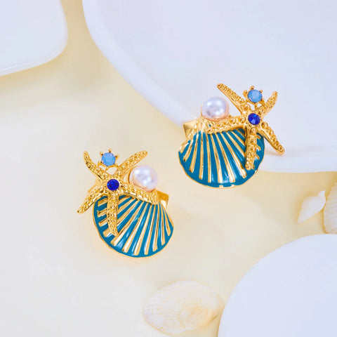 Starfish Shell Pearl Necklace for Women Summer Ocean Coral Scallop Pendant