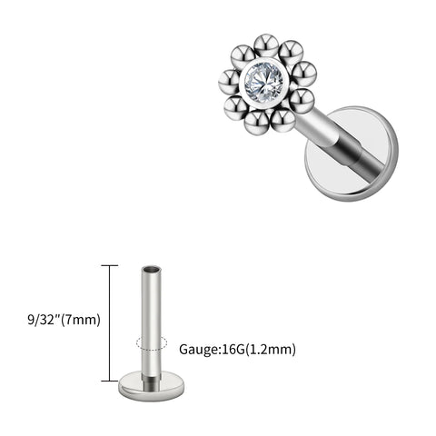 Titanium Mini Beaded Sun Labret Stud CZ Flower Tragus Cartilage Helix