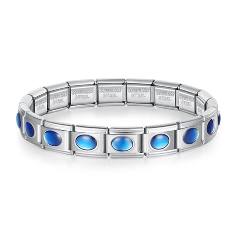 Blue Star Footprint Itanlian Elastic Charm Stainless Steel Bracelet