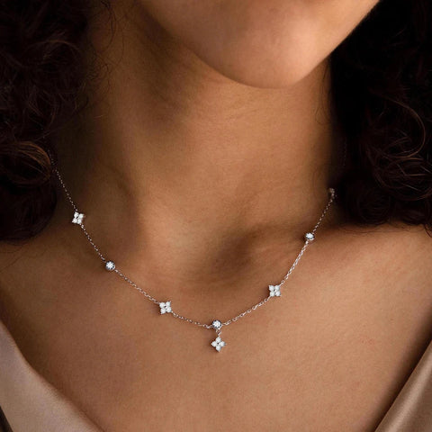 Stainless Steel Zircon Flower Charms Necklaces For Women Elegant Luxury