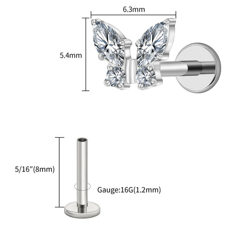 Titanium Mini Butterfly CZ Labret Tragus Cartilage Conch Forward Helix Stud