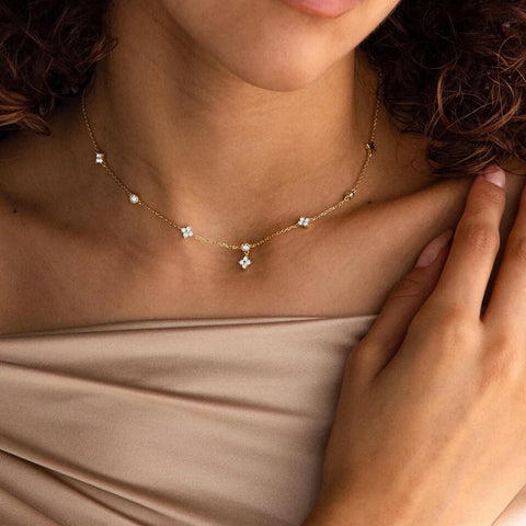 Stainless Steel Zircon Flower Charms Necklaces For Women Elegant Luxury