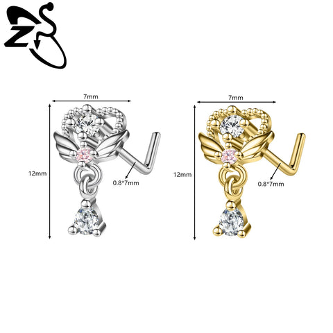 Stainless Steel Nose Ring 7MM L Rod Nose Stud Moon butterfly Shape Pendant Earring Helix