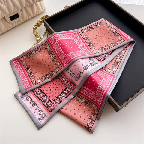 Women Fashion Silk Feel Red Flowers Design Scarf Shawl