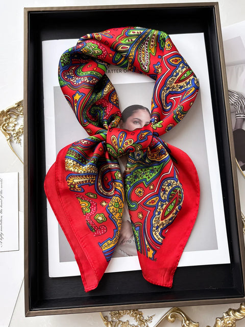 Vintage Chain Print Satin Square Scarf Soft Lightweight Women’s Fashion Accessory