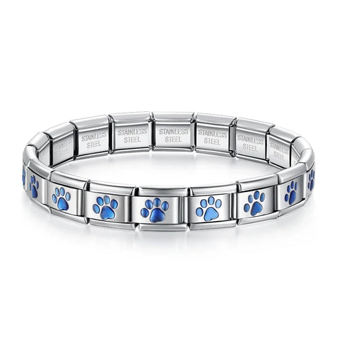 Blue Star Footprint Itanlian Elastic Charm Stainless Steel Bracelet