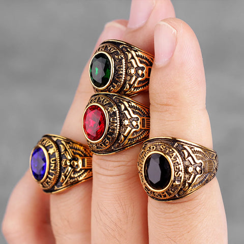 Stainless Steel Men Rings Rhinestone United States Army Punk Hip Hop for Biker Jewelry