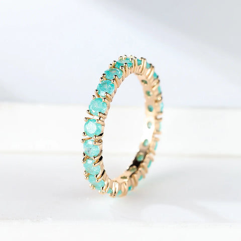 Single Row Stone Blue Green Pink Ice Flower Zircon Stacking Engagement Rings For Women
