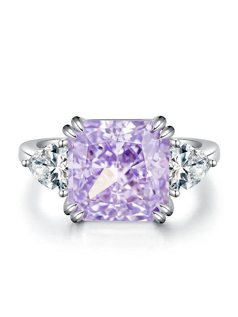 Sterling Silver Purple Yellow Sugar Cube Triangle Zirconia Ring For Women Anniversary Party