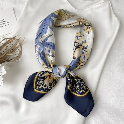 Leaf Pattern Silk Scarf for Women Simulated Silk Fresh and Versatile Headwear