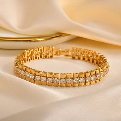 Paperclip Chain Bracelet 14K Gold Plated Cubic Zirconia Watch Strap