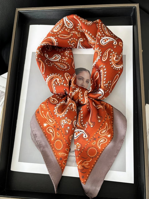 Vintage Chain Print Satin Square Scarf Soft Lightweight Women’s Fashion Accessory