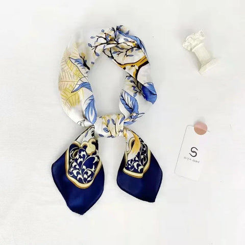 Leaf Pattern Silk Scarf for Women Simulated Silk Fresh and Versatile Headwear