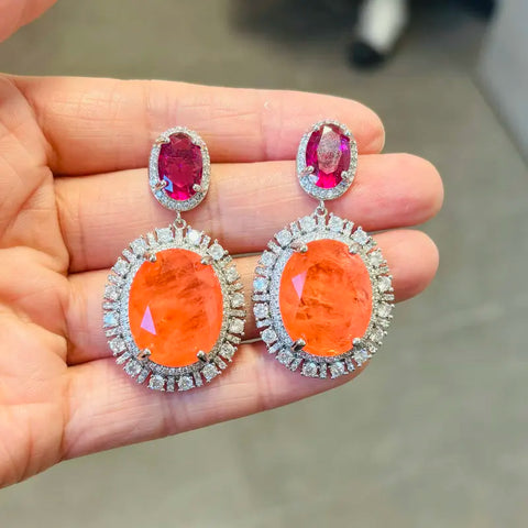 Bilincolor Fashion Cubic Zirconia Orange Oval Drop Earring for Women