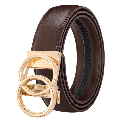 Double Ring Automatic Buckle Belt Men's Leather Cowhide Fashionable and Simple Belt