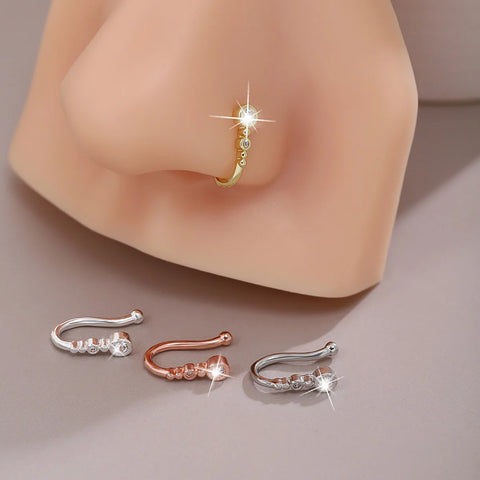 Chic U-Shape Non-Piercing Nose Ring Hip Hop Style Inlaid Cubic Zirconia Fake nose Clip