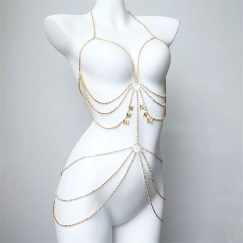 Fashionable Butterfly Drop Pendant Luxury Multi layer Rhinestone