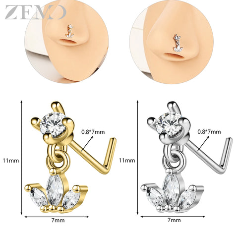 Girls Cubic Zircon Nose Studs Flower Star Heart Nostril Piercings Jewelry