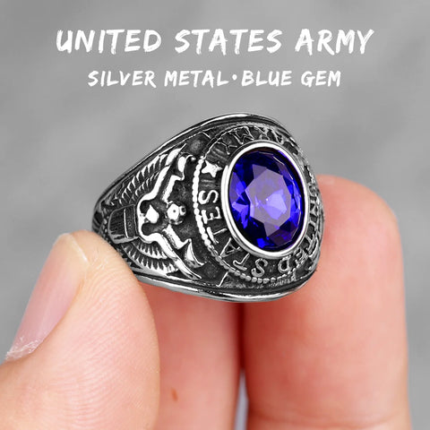 Stainless Steel Men Rings Rhinestone United States Army Punk Hip Hop for Biker Jewelry