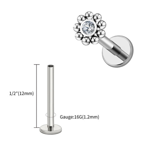 Titanium Mini Beaded Sun Labret Stud CZ Flower Tragus Cartilage Helix