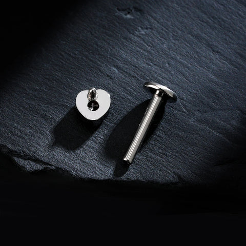 Titanium Heart Shaped CZ Flat Back Labret Stud Cartilage Helix Ear Piercing