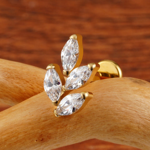 Titanium 16G Marquise CZ Leaf Shaped Cartilage Helix Conch Lobe Ear Piercing